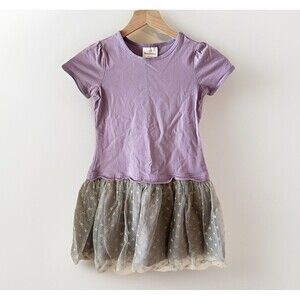 Hanna Andersson Kids Dress Lavender/Gray Gold Star Tulle Skirt Size 120/ 6-7